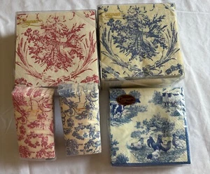 Caspari Toile Red Blue Paper Napkins  3 Pks & Hankies  2 Pks Barnyard & Romantic - Picture 1 of 4