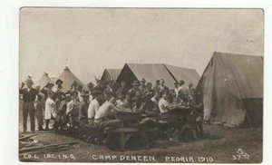 Vintage Real Photo Postcard RPPC Military Camp Deneen 1910 Peoria IL - Picture 1 of 2