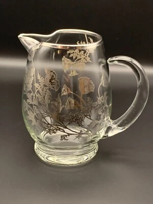 Jarro de vidro transparente sobreposição prata esterlina com padrão floral - 6" de altura - Imagem 1 de 4