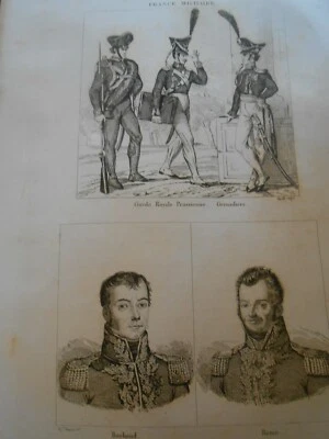 1836 STEEL ENGRAVING NAPOLEONIC WAR PRUSSIAN ROYAL GUARD GRENADIERS BOCHAND ROME - Image 1 of 3