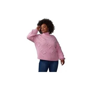 NY&C Heart Pattern Turtleneck Sweater - Long Sleeve Knit Pullover - Size 2x - Picture 1 of 4