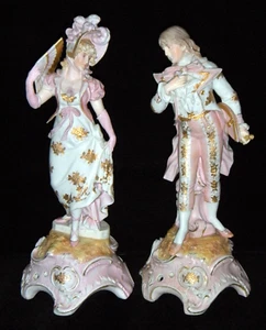 Matching Pair of Antique 17" Sitzendorf Bisque Porcelain Courting Figurines - Picture 1 of 24