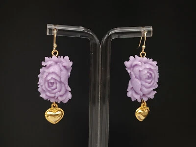 Orecchini donna pendenti viola rosa monachella argento 925 Sacro Cuore - Immagine 1 di 4