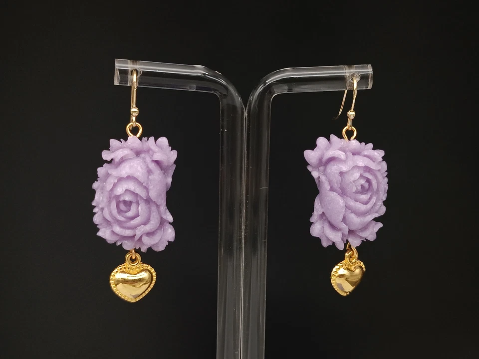 Orecchini donna pendenti viola rosa monachella argento 925 Sacro Cuore - Immagine 1 di 4