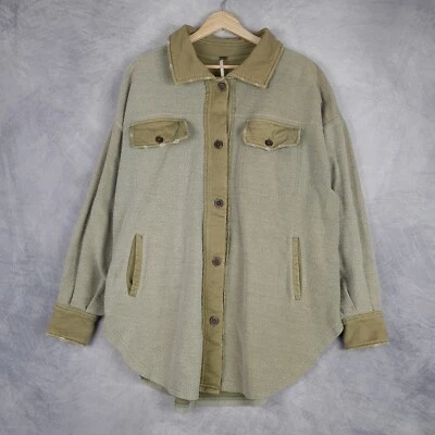 Chaqueta Camisa Free People Vellón Rubí Mujer Pequeña Verde De Gran Tamaño Desgastada Foto 1 de 4