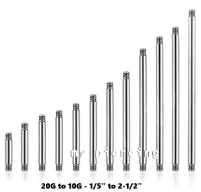 20g to 10g Surgical Steel Industrial Tongue Ring Tragus Nipple Ring Barbell Post - Image 1 of 3