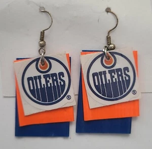 Pendientes de hockey Edmonton Oilers NHL cinta adhesiva pato ligero hecho a mano - Imagen 1 de 3