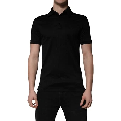 DOLCE & GABBANA T-shirt Black Cotton Collared Polo Men IT48/US38/M RRP 420usd - Image 1 of 4