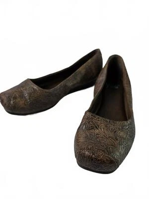 Туфли женские Yuu 9,5 с тиснением пейсли без шнуровки коричневые кожаные повседневные - Изображение 1 из 4