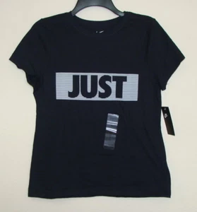 NWT Nike Girls JUST DO IT Cotton tee Shirt Size L Black BQ6257 - Picture 1 of 3