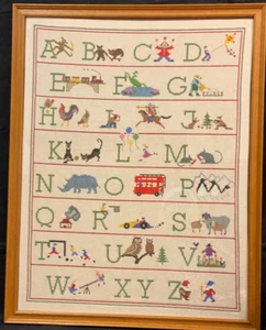 Kreuzstich Vintage 54 x 69 cm Kreuzstich auf Leinen Stickerei ABC Alphabet Zahle - Bild 1 von 15