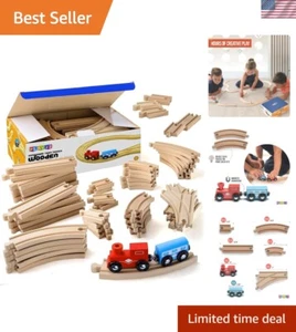 Wooden Train Tracks - 52 PCS + 2 Bonus Car Toy Trains - for Kids is Compatibl... - Picture 1 of 9