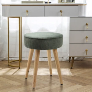 Green Corduroy Padded Seat Dining Chair Dressing Table Seat Bedroom Vantiy Stool - Picture 1 of 12