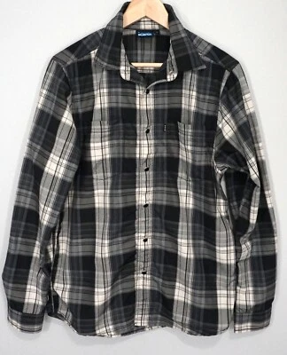 KAVU 黑色白色灰色格子男式梨扣长袖衬衫 S 码 — 第 1/4 张图片
