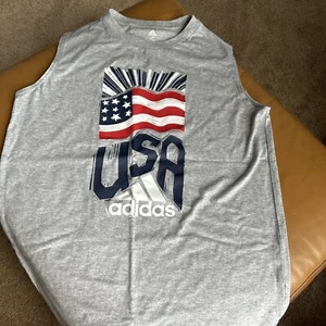 Adidas Boys Tank Top XL 18-20 Sleeveless American Flag Graphic New - Picture 1 of 8