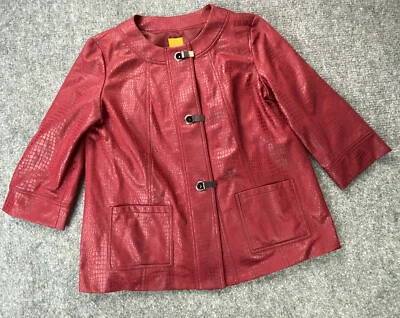 Ruby Rd Jacket Womens 14 Red Faux Leather Snakeskin Lined Clasp Close 3/4 Sleeve - Image 1 of 4