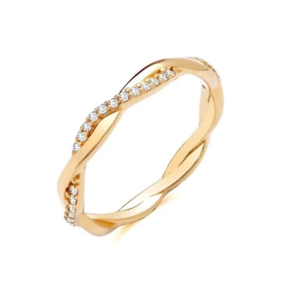 9ct Yellow Gold on Silver simulated Diamond Twisted Band Eternity Ring size K-S - Image 1 of 4