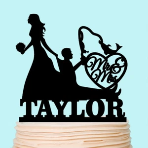 Tortenstecker Hochzeit Cake Topper Acryl Personalisiert Angeln Tortentopper - Picture 1 of 5