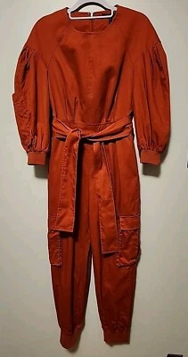 Bcbgmaxazria Women's Orange Cotton Jumpsuit Cargo Pockets 3/4 Sleeve Size XS - Image 1 of 4