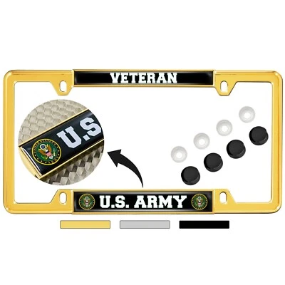 Car 4-hole Metal License Plate Frame - U.S. Army Veteran Domed Design - Image 1 of 4