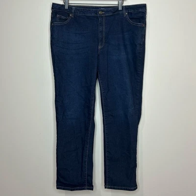 Jeans jeans 24/7 lavagem escura perna reta tamanho 18 W pequeno - Imagem 1 de 4