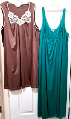 VANITY FAIR Nightgown Women Size L Sleeveless Silky Nylon TWO Long Gown LOT - Image 1 of 4