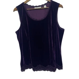 Coldwater Creek Tank Top Womens XL Purple Velvet Lace Trim Sleeveless Whimsigoth - Picture 1 of 12