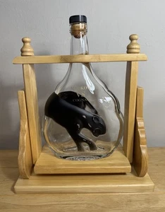 MEUKOW France Cognac Empty Bottle Black Panther 750ml 10" With Wooden Pour Stand - Picture 1 of 24
