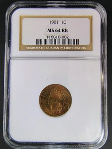 1901 Indian Head Cent - NGC MS 64 RB - Rarity R-5.0  Survival Estimates 1,000 - Picture 1 of 16