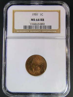 1901 Indian Head Cent - NGC MS 64 RB - Rarity R-5.0  Survival Estimates 1,000 - Image 1 of 4