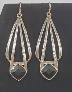 Retired Silpada Textured Sterling Silver 925 Black Onyx MIDNIGHT Drop Earrings - Picture 1 of 3