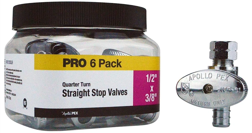 4 Pk Apollo APXVS1238C6JR 1/2" Brass PEX-B Barb /8" Comp Straight Stop Valve