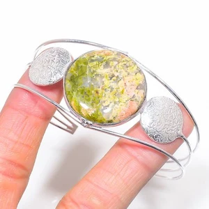 Unakite Round Shape Gemstone Adjustable Bangle Handmade Beautiful Jewelry BR 349 - Picture 1 of 7