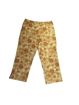 Calça Tommy Bahama Feminina 8 Amarelo Laranja Floral Elástica Cropped Casual Resort - Imagem 1 de 4