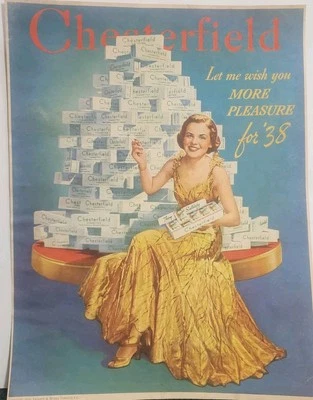 1938 Chesterfield Cigarettes Original Revista Anuncio De Colección 9x12 Hombre Tienda Cueva Arte Foto 1 de 3