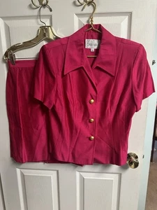 Dani Max Hot Neon Pink Skirt Suit Large 14 Hot Pink Party Career Barbie 90s Y2k - Picture 1 of 7