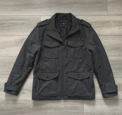 Gap - Men's Full Zip Wool Blend Military Style Jacket - Charcoal Gray - Large - Image 1 of 4