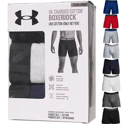3 Pack Under Armour Charged Cotton Mens Boxer Underwear 4 Way Stretch Quick Dry