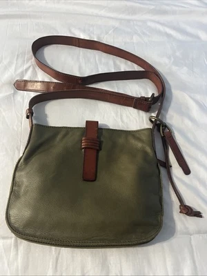 Bolso Bandolera Lucky Brand Cuero Verde Marrón Etiqueta Flecos Ajustable Foto 1 de 4