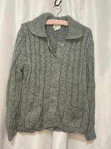 VINTAGE Sears Pullover Damen grau Acryl Strick Knopfleiste Cardigan Taschen Medium - Bild 1 von 5