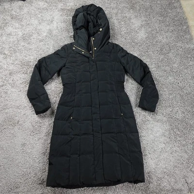 Cole Haan Puffer Jacket Womens Petite Small Quilted Hooded Coat Black Down - Image 1 of 4