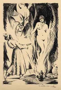 W.A.Renzing WEIBLICHER GEISTER AKT-Handsignierte O-Litho zu MORGENLÄNDISCHER MÄR - Picture 1 of 1