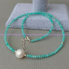 2*4mm Natural Green Peruvian Amazonite White Pearl 11*12mm Necklace 17''