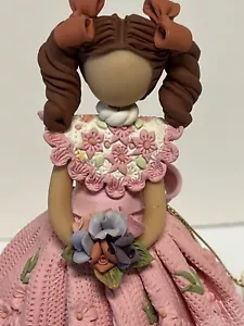 Gifina Faceless Porcelanicron Figurine Girl Pink Floral Dress TAG One Kind VTG - Picture 1 of 12