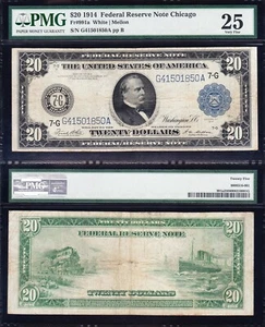 VERY NICE Bold & Crisp VF 1914 $20 CHICAGO FRN Note! PMG 25! FREE SHIP! 01850A - Picture 1 of 3