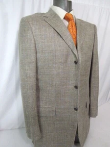 Trussini Italy Houndstooth Plaid Beige 3 Btn Silk Linen Wool Sport Coat Sz 42L - Picture 1 of 12