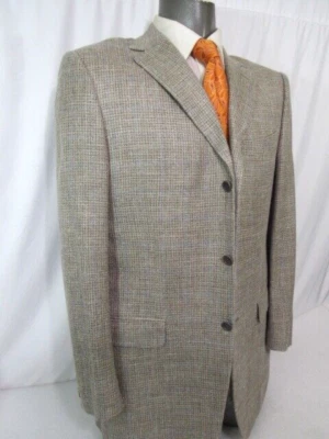 Trussini Italy Houndstooth Plaid Beige 3 Btn Silk Linen Wool Sport Coat Sz 42L - Image 1 of 4