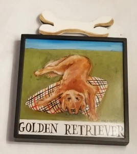 NANCY THOMAS GOLDEN RETRIEVER Arte Popular Madera Pared Placa Perro Serie Metal Hueso  - Imagen 1 de 3