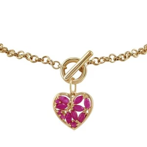Classic Marquise Ruby Heart Charm Bracelet in 9ct Yellow Gold - Picture 1 of 1