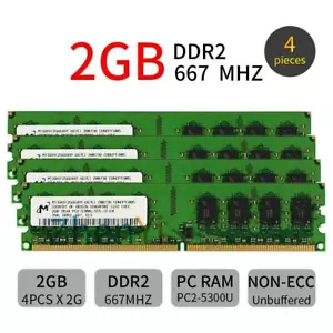 For Micron 8GB 4x 2GB DDR2 667MHz PC2-5300U CL5 1.8V DIMM RAM KIT Desktop Memory - Picture 1 of 7